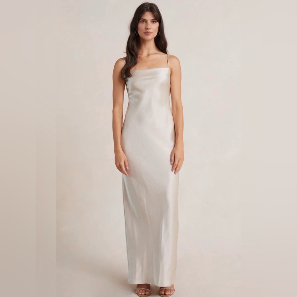 Bec & Bridge The Dreamer Tie Dress Satin Backless Slip Dress In Sand